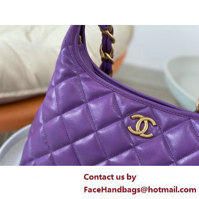 Chanel Shiny Lambskin  &  Gold-Tone Metal Hobo handBag purple AS4912 2025